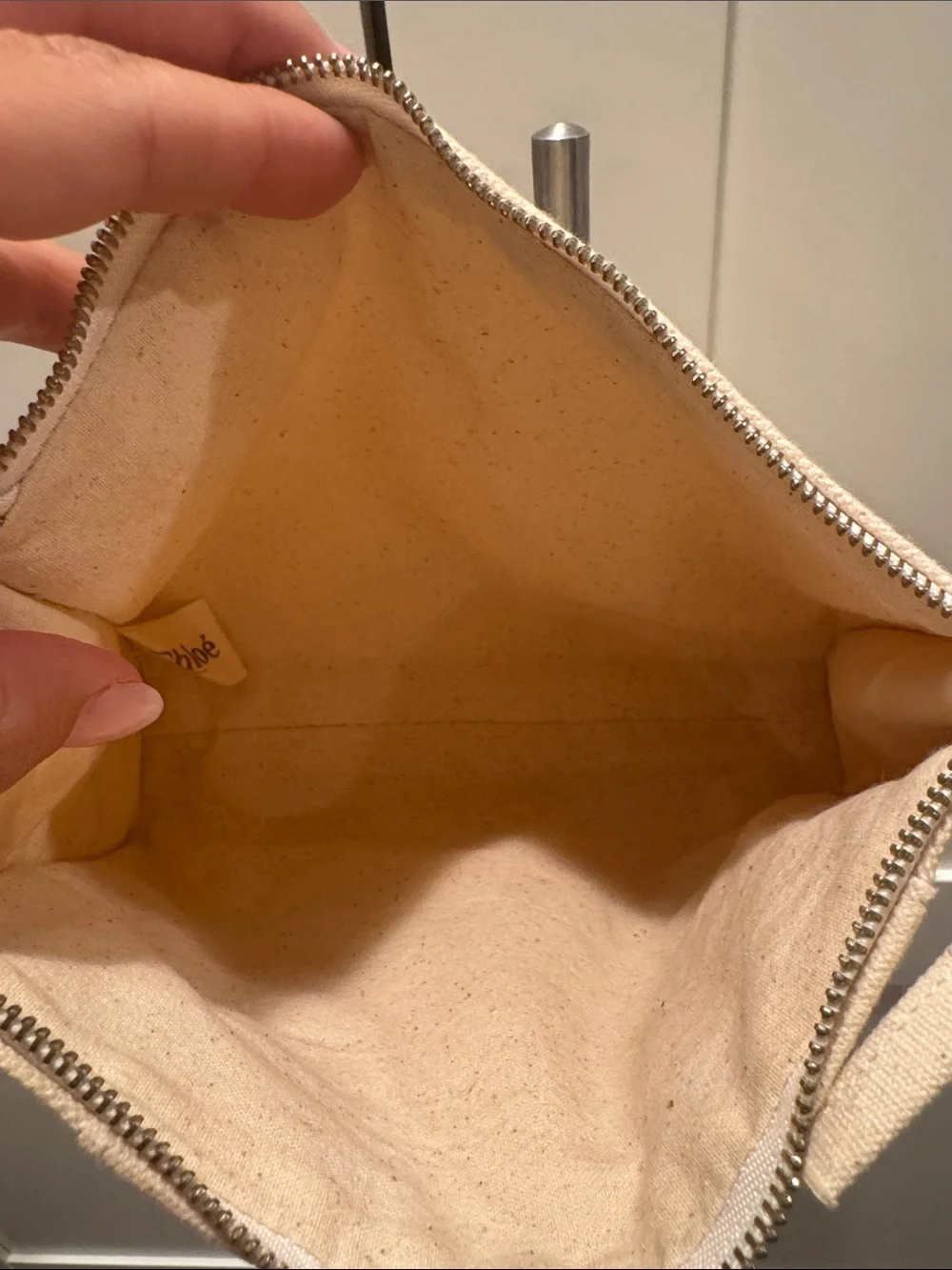 Chloé Beige Canvas Cosmetic Pouch with Gold Accent